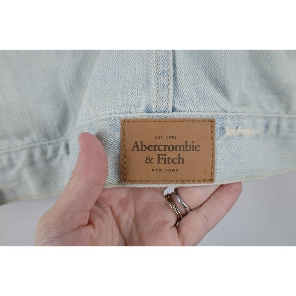 Vintage Y2K Abercrombie & Fitch Womens Medium Babydoll Denim Trucker Vest Jacket - Picture 15 of 16